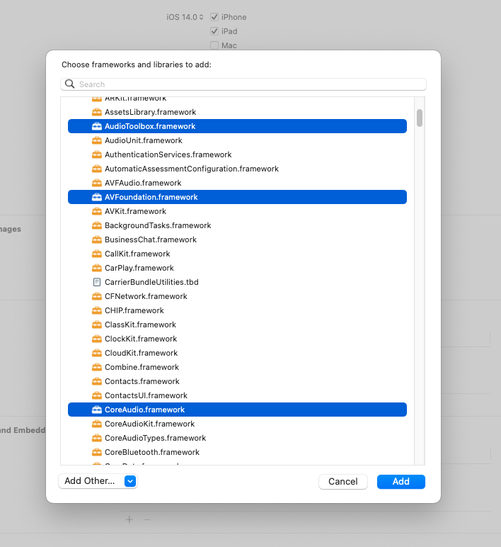 Adding frameworks step two