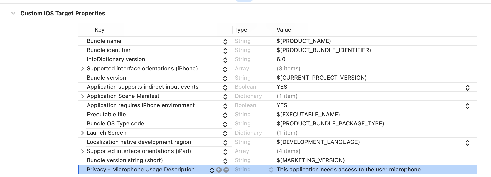 Adding custom audio permissions message