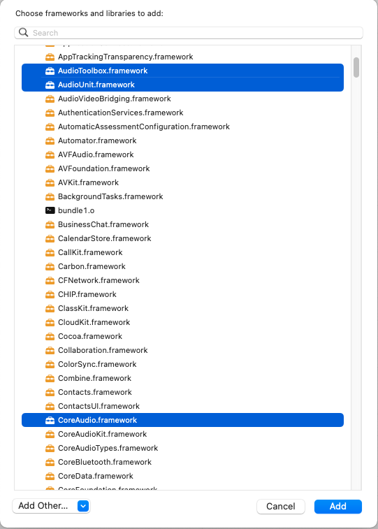 Adding frameworks step two